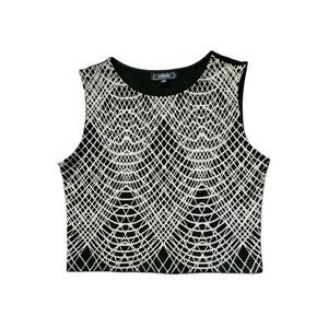 Ivonne Wool Blend Black Beige Geometric Print Sleeveless Crop Top Womens Sz 10